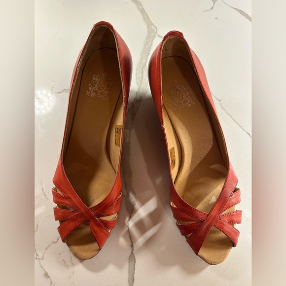 Shoes - Red leather & wood wedge heels